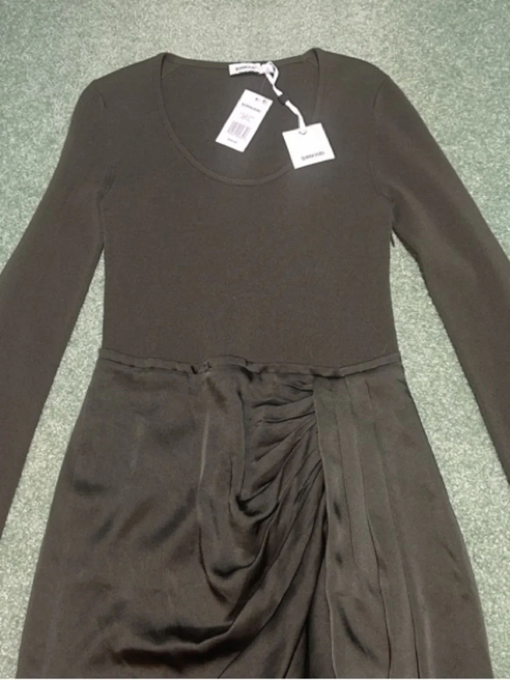 NWT SIMKHAI Springer Moss Green Long-Sleeve Mixed Media Mini Dress - Picture 5 of 14